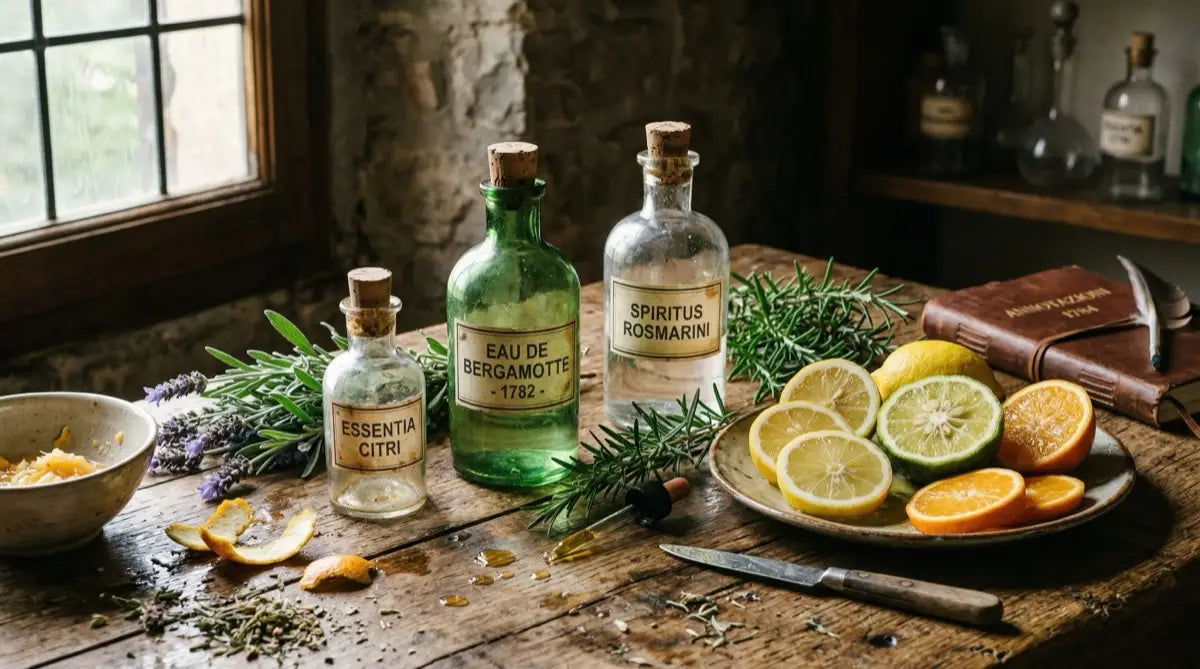 Vintage eau de cologne bottles — the fragrance born in 18th-century Cologne