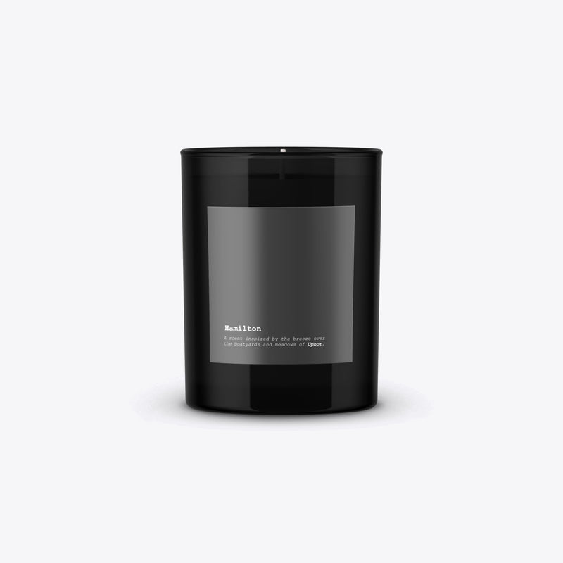 Hamilton Candle unlit on a white background - a scented candle inspired by Upnor